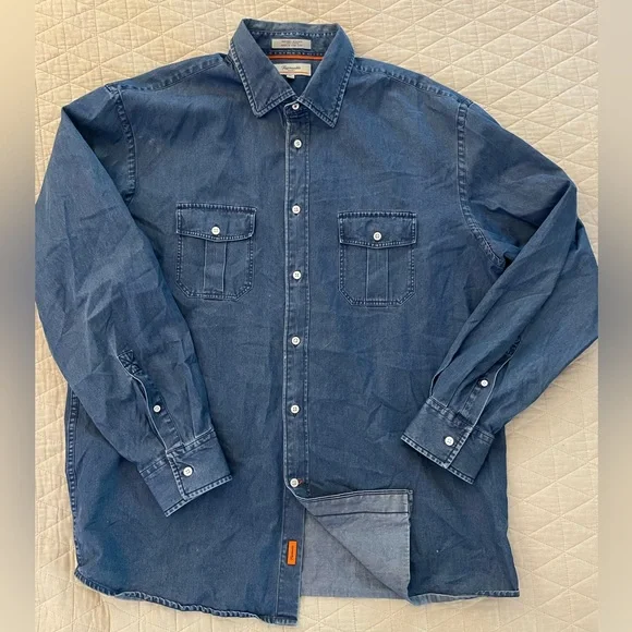 Faconnable Vintage Soft Denim Patch Pocket Field Shirt in Blue Size XL - Picture 2 of 6